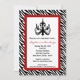 5x7 Chandelier Red Zebra Baby Shower Invitation