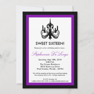 5x7 Chandelier Royal Purple 16 Birthday Invitation