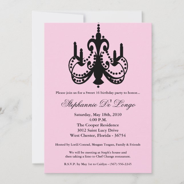 5x7 chandelier sweet 16 Birthday Part Invitation (Front)