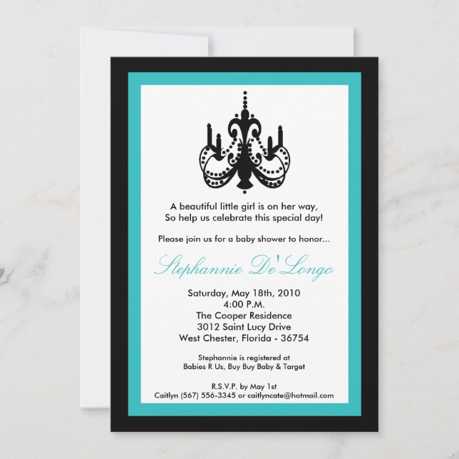 5x7 Chandelier Teal Turquoi Baby Shower Invitation (Front)