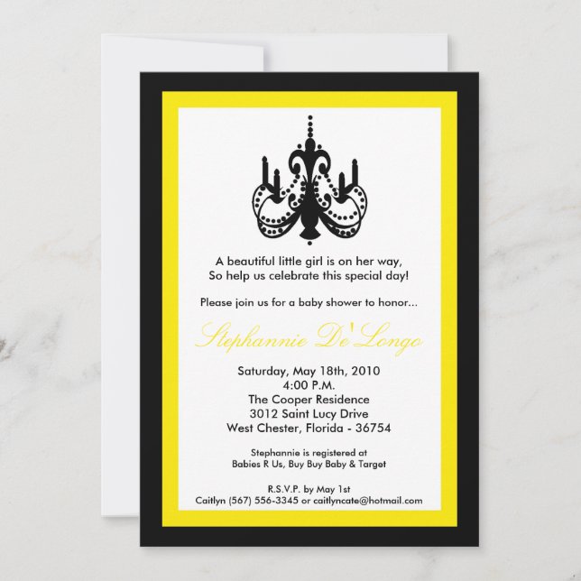 5x7 Chandelier Yellow Baby Shower Invitation (Front)