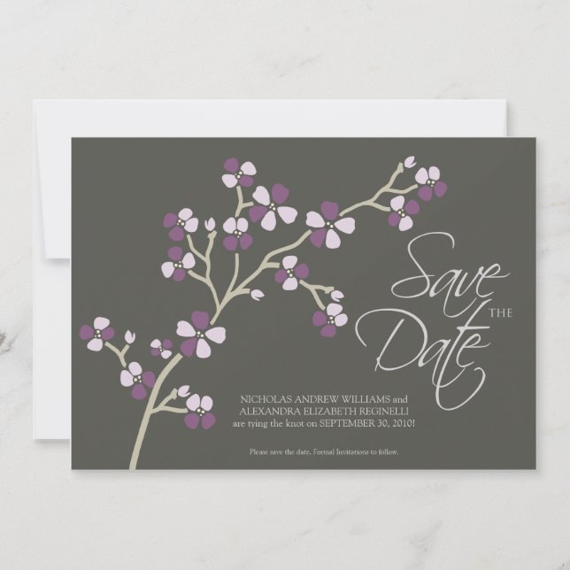 5X7 Cherry Blossom Designer Save the Date :: plum (Front)