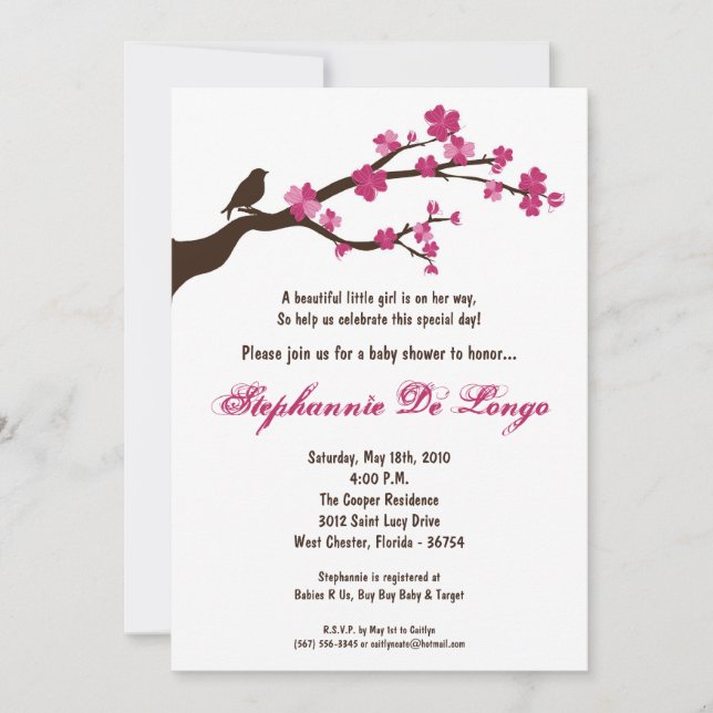 5x7 Cherry Blossom Tree Baby Shower Invitation (Front)