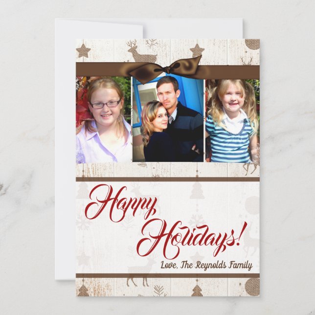 5x7 Christmas Burlap Deer Doe Buck PHOTO Card (Front)