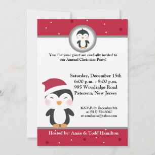 5x7 Christmas Hat Penguin Invitation