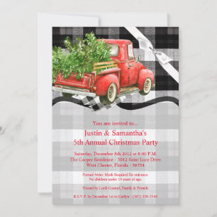 5x7 Christmas Invitation XMAS Truck Christmas Buff