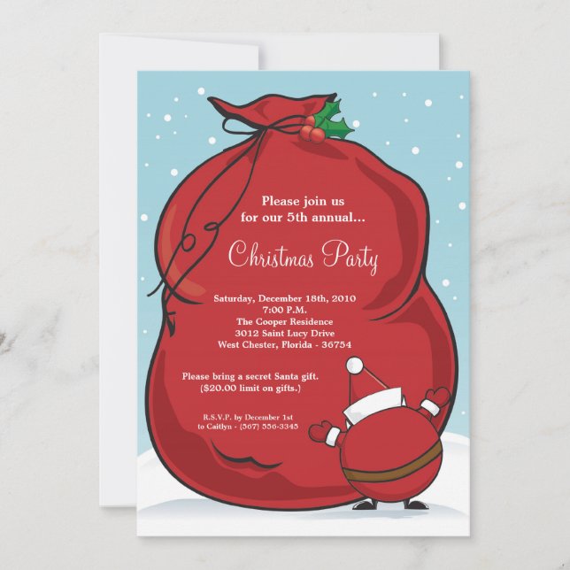 5x7 Christmas Santa Bag Christmas Party Invitation (Front)