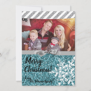 5x7 Christmas XMAS Blue Glitter Snowfla PHOTO Card