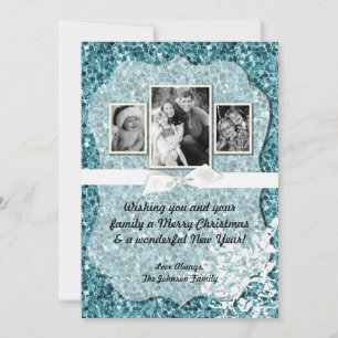 5x7 Christmas XMAS Blue Glitter Snowfla PHOTO Card
