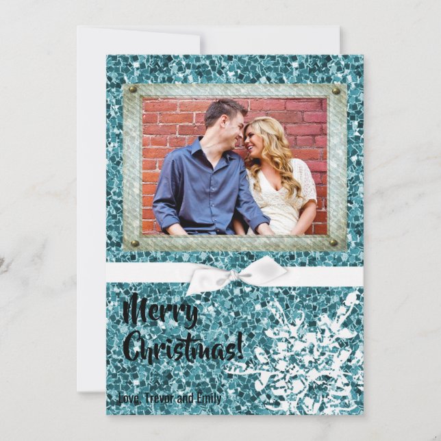 5x7 Christmas XMAS Blue Glitter Snowfla PHOTO Card (Front)