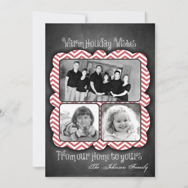 5x7 Christmas XMAS Chalk Board Argyle PHOTO Card (Front)