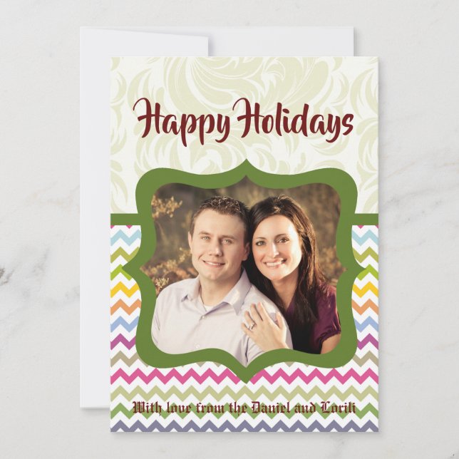5x7 Christmas XMAS Colourful Chevron PHOTO Card (Front)