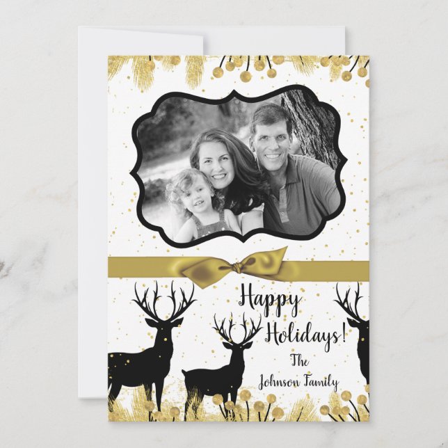 5x7 Christmas XMAS Gold Deer Buck Doe PHOTO Card (Front)