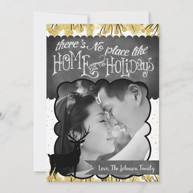 5x7 Christmas XMAS Gold Deer Buck Doe PHOTO Card (Front)