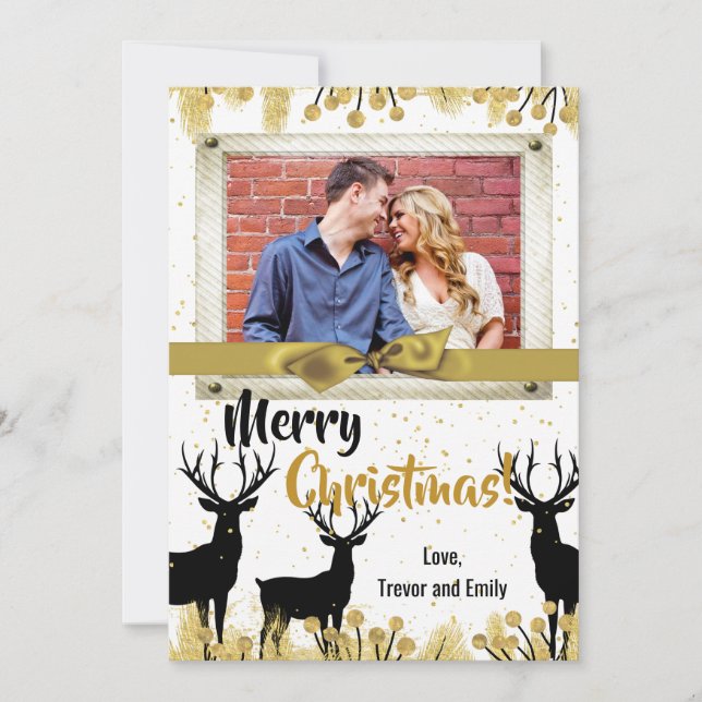 5x7 Christmas XMAS Gold Deer Buck Doe PHOTO Card (Front)