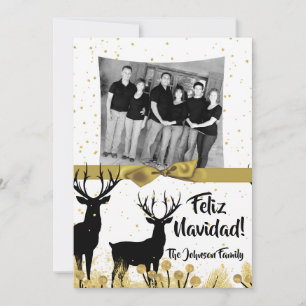 5x7 Christmas XMAS Gold Deer Buck Doe PHOTO Card