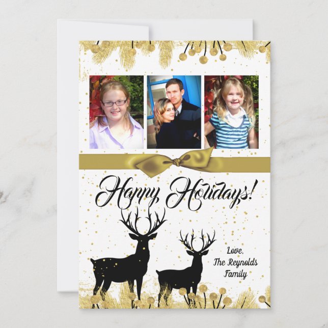 5x7 Christmas XMAS Gold Deer Buck Doe PHOTO Card (Front)