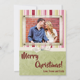 5x7 Christmas XMAS Green Striped Fabric PHOTO Card