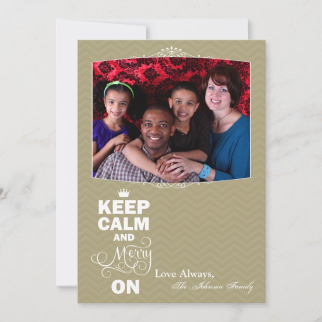 5x7 Christmas XMAS Keep Calm Merry On PHOTO Card (Front)