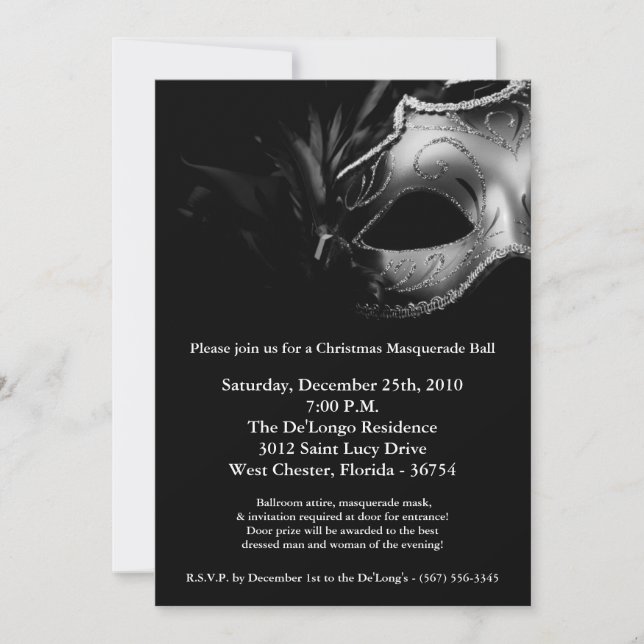 5x7 Christmas XMAS Masquerade Ball Mask Invitation (Front)