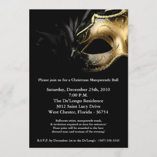 5x7 Christmas XMAS Masquerade Ball Mask Invitation