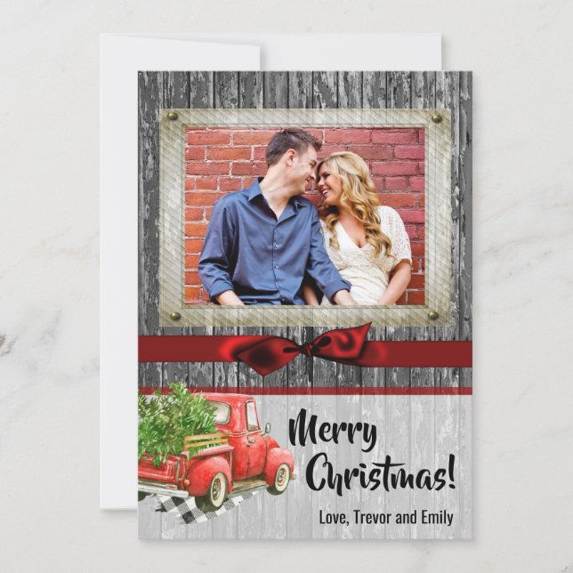 5x7 Christmas XMAS Red Christmas Truck PHOTO Card (Front)