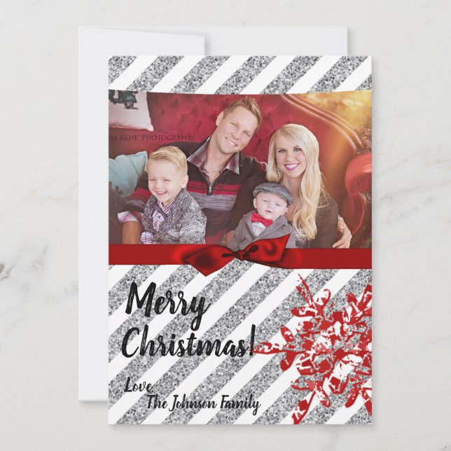5x7 Christmas XMAS Red Glitter Snowfla PHOTO Card (Front)