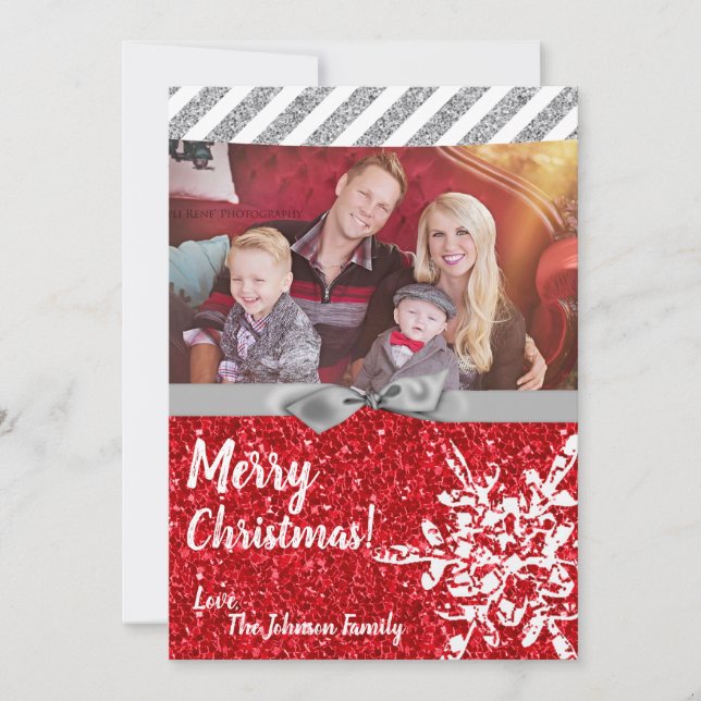 5x7 Christmas XMAS Red Glitter Snowfla PHOTO Card (Front)