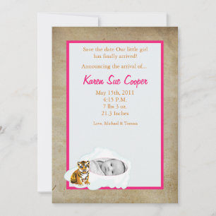 5x7 Circle PHOTO Baby Girl & Baby Tiger Baby Show Invitation