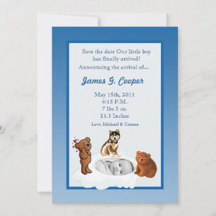 5x7 Circle PHOTO Blue Baby Boy Baby Show Invitation