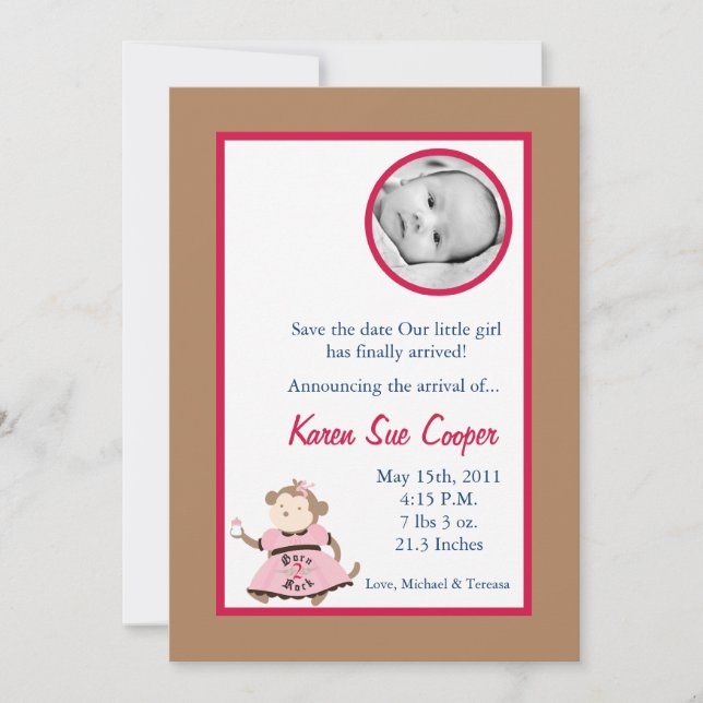 5x7 Circle PHOTO Girl Punk Rocker Monkey Baby Show Invitation (Front)