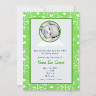 5x7 Circle PHOTO on a Cloud Birth Announcement