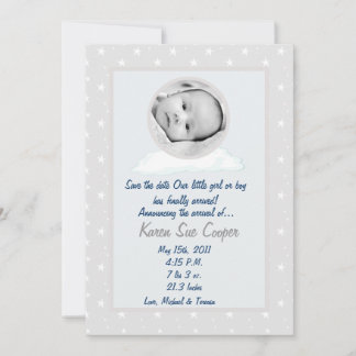 5x7 Circle PHOTO on a Cloud Birth Announcement