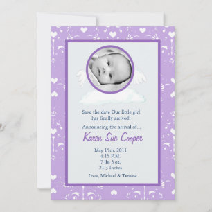 5x7 Circle with Wings PHOTO Birth Announcement