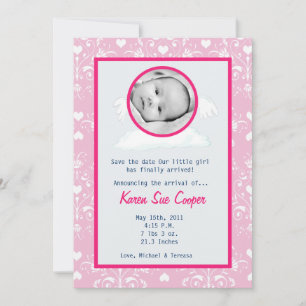 5x7 Circle with Wings PHOTO Birth Announcement