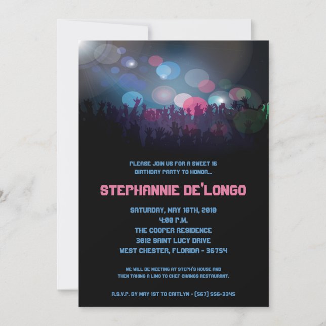 5x7 Concert Band Aren Sweet 16 Birthday Invitation (Front)