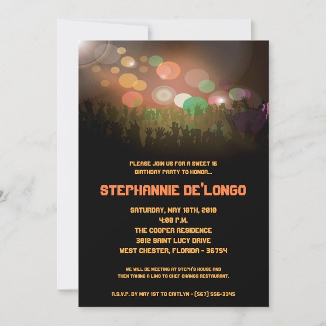 5x7 Concert Band Aren Sweet 16 Birthday Invitation (Front)