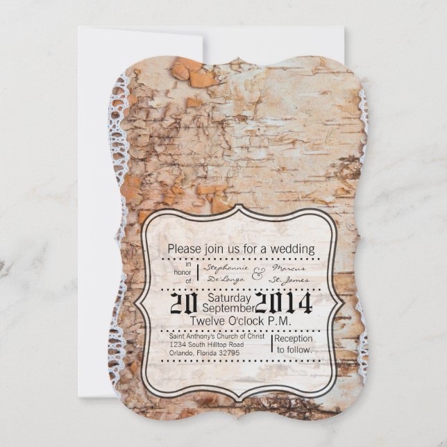 5x7 country barn wood lace trim Wedding Invitation (Front)