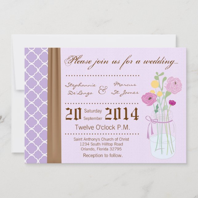 5x7 Country Mason Jar Flowers Wedding Invitation (Front)