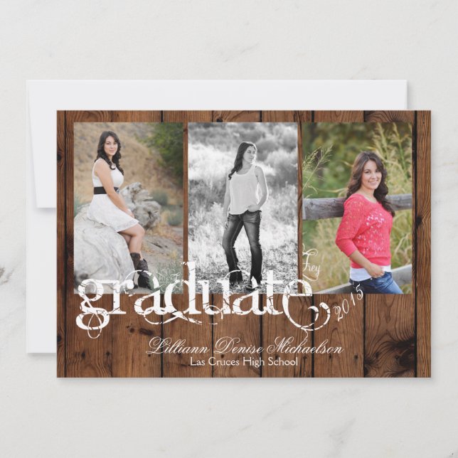 5x7 Country Rustic Barn Wood Senior Announcement (Front)