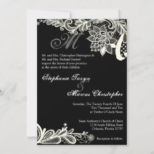5x7 Country Vintage Lace Black Wedding Invitation
