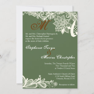 5x7 Country Vintage Lace Green Wedding Invitation