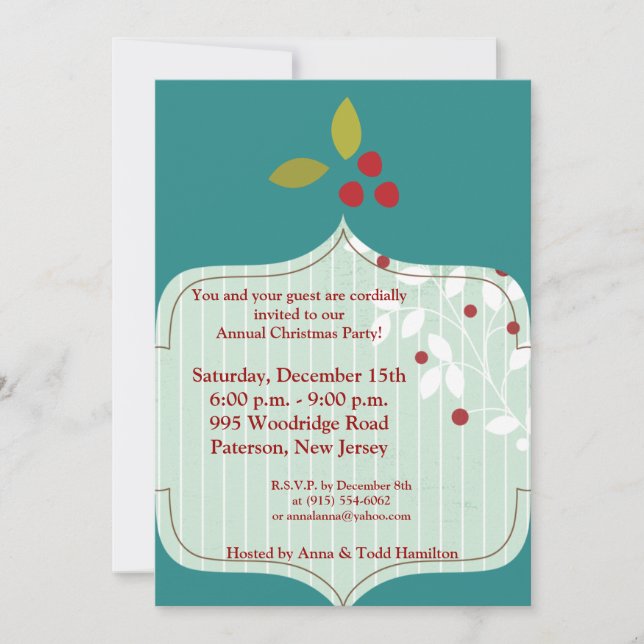 5x7 Cranberry Christmas Invitation (Front)