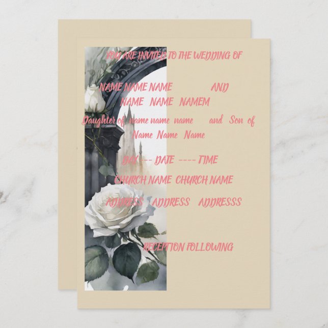 5x7 creme rose wedding invite (Front/Back)