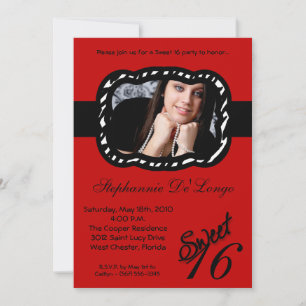 5x7 Crimso Red Band PHOTO Sweet 16 Birthday Invite