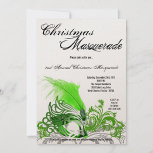 5x7 Crimson Green Masquerade Christmas Invitation