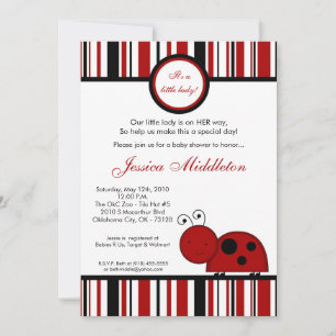 5x7 Crimson Red Lady Bug Baby Shower Invitation