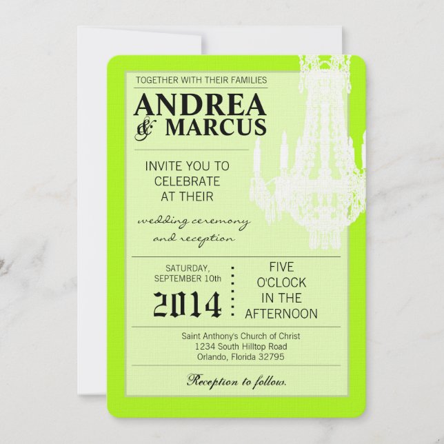 5x7  Crystal Chandelier Glitz Wedding Invitation (Front)