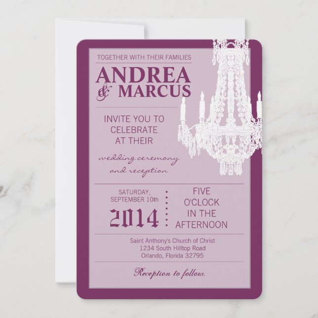 5x7  Crystal Chandelier Glitz Wedding Invitation (Front)