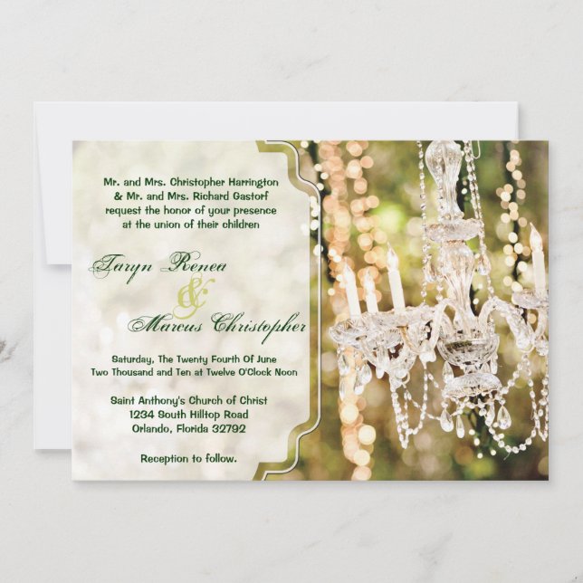 5x7 Crystal Chandelier Oak Tree Wedding Invitation (Front)